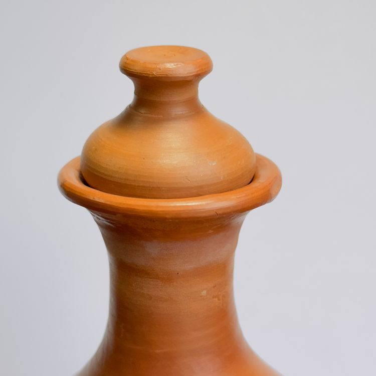 #1346 Rustic, handmade, Terracotta, pitcher w lid, Jug lid, unglazed, natural earthenware 10"