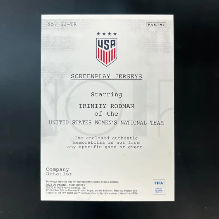Trinity Rodman 2024/25 Panini Noir Screenplay Jersey 14/65 USWNT Soccer Card $15