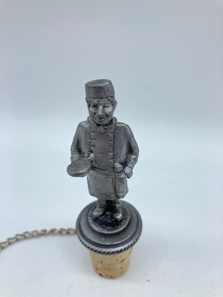 Pewter French Baker on top of Cork, Bottle Stopper