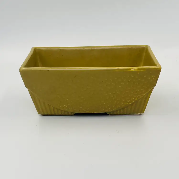 #01 Vintage Sage Green Ceramic Planter - Rectangular USA Pottery Planter