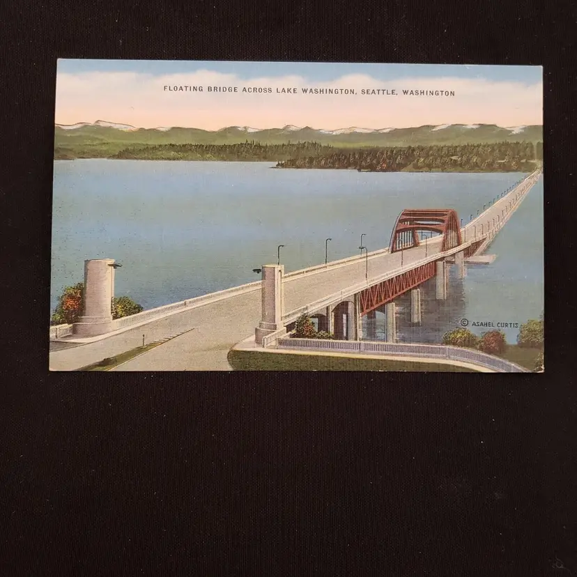 Postcard Floating Bridge across Lake Washington Seattle WA Vintage