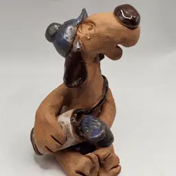 Marion fralick Pottery handmade derby dog golfing Figurine Sculpture