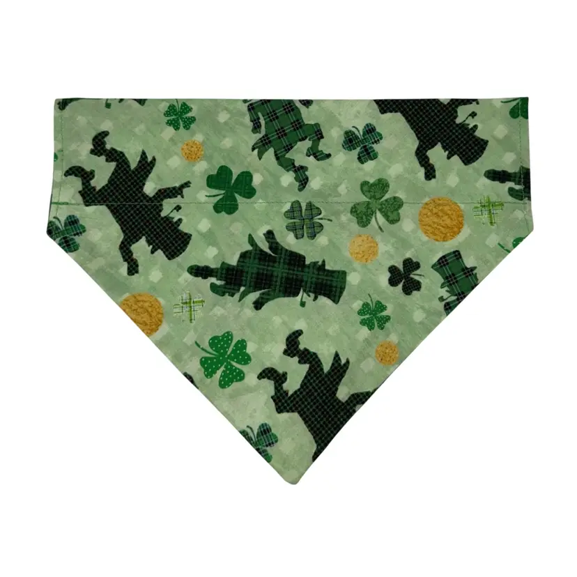 Dog Bandana Medium Green Leprechaun St. Patrick’s Print Dog Handmade Size 10” Wide