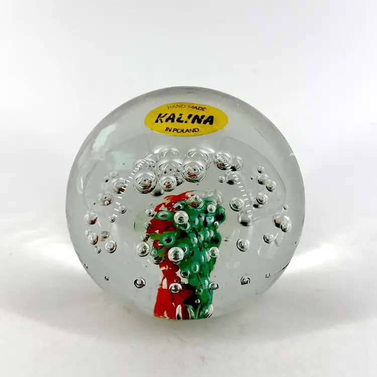 Kalina 3.5" Handmade Polish Art Glass Teal & Orange Paperweight