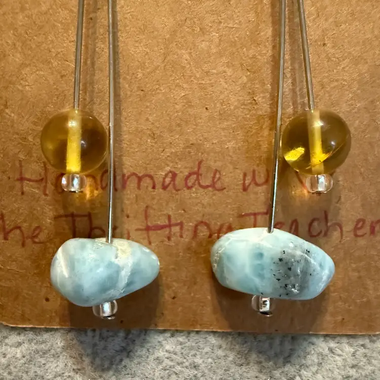 #6 Larimar & Amber Earrings .925 Hooks HANDMADE BY ME
