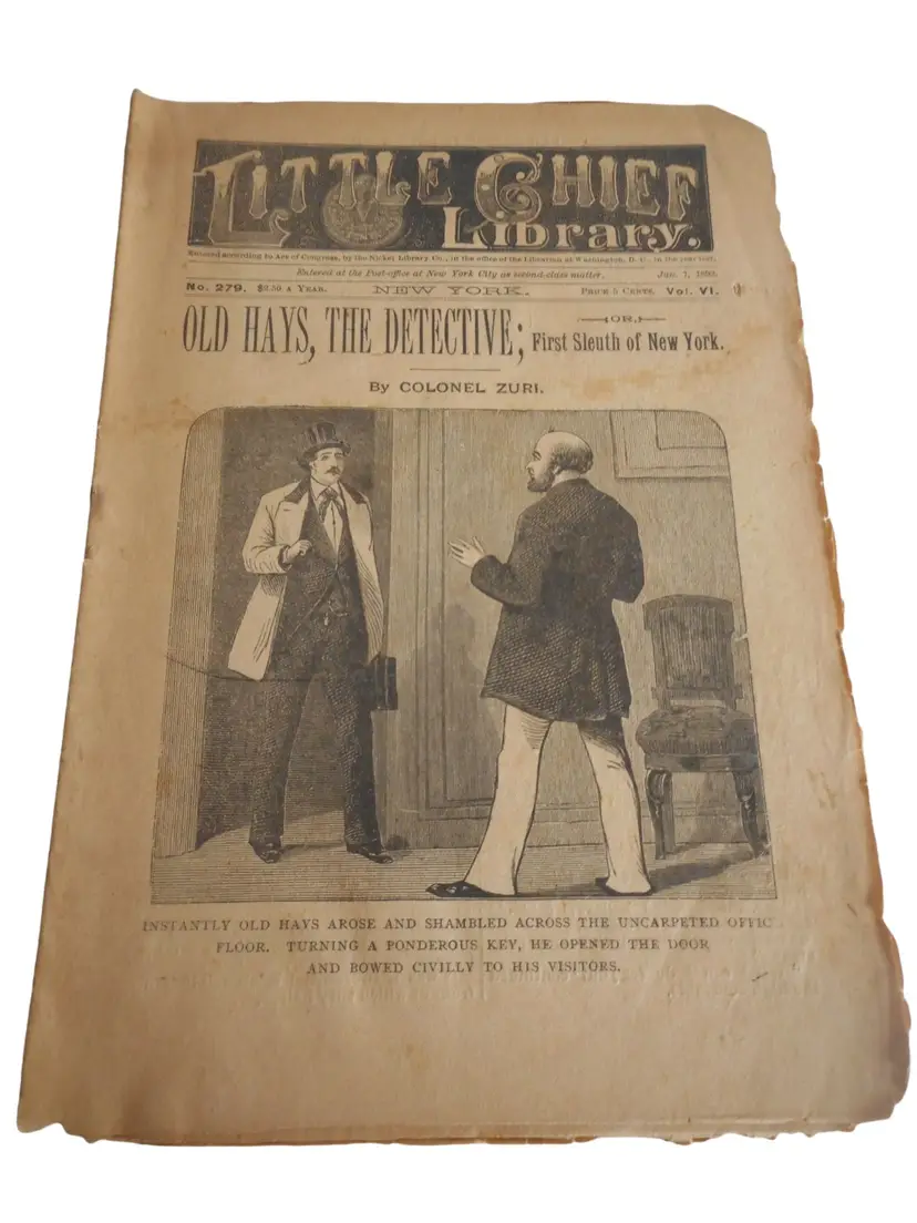 Rare Vintage Jan 7 1892 Little Chief Library Dime Novel Old Hays The Detective