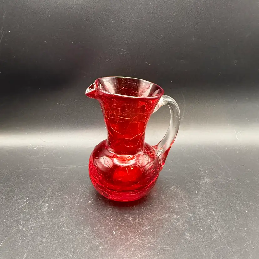 Pilgrim Glass Ruby Red Crackle Glass Pitcher With Applied Handle