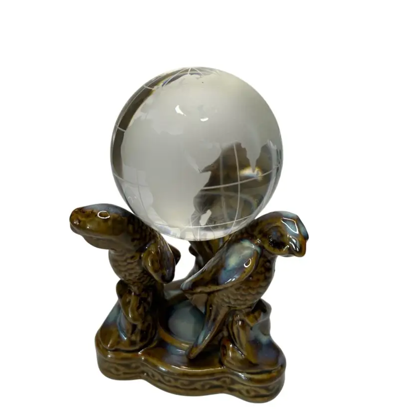 Ceramic Mid Century 3 Parrot Brown With Iridescent Blue Reactive Glaze Finish Candle/ Paperweight Holder