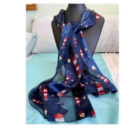 21/ Blue & Red Nautical Lighthouse Scarf