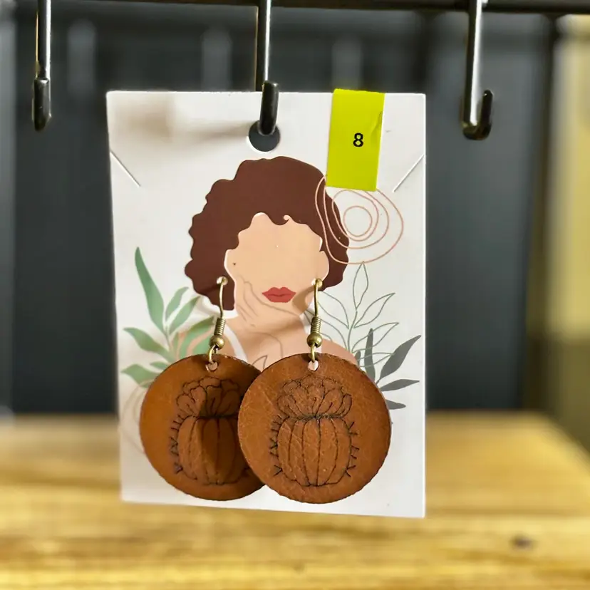 Faux Leather Cactus Earrings