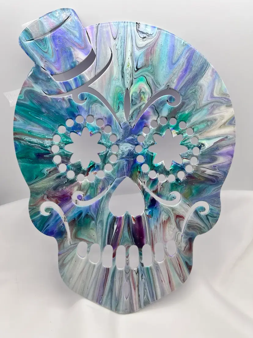 Original Artwork. Painted Wood Sugar Skull