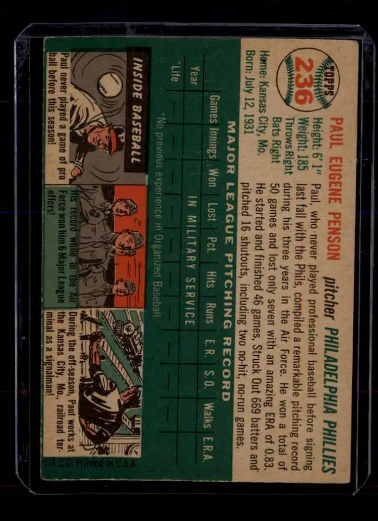 1954 Topps #236 Paul Penson - (pk-tl1) - Philadelphia Phillies
