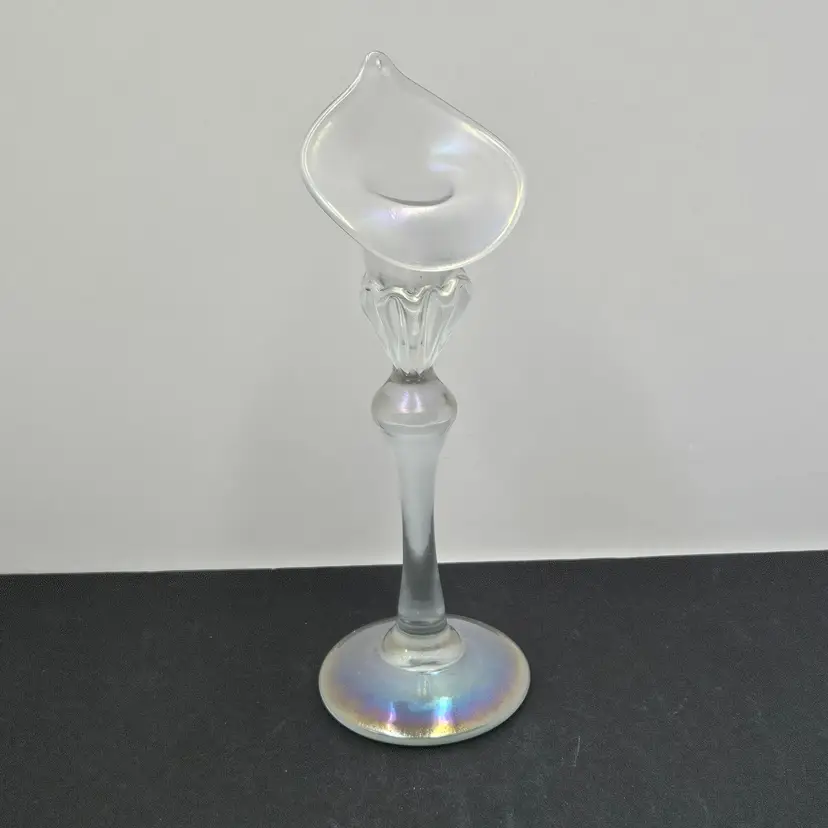 Signed Peet Robison Art Glass Jack In The Pulpit Candlestick Candle Holder Iridescent
