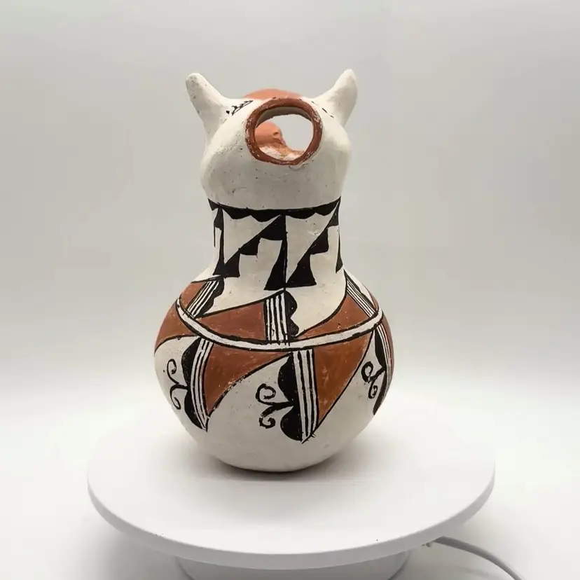 Vintage Acoma Pueblo Pottery Cow Bull Head Pitcher Unmarked Native 5.5” Read
