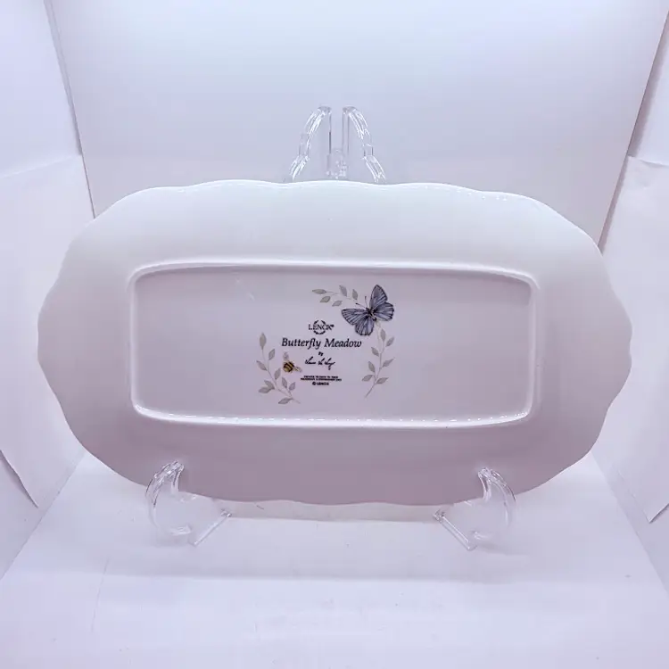 Lenox Butterfly Meadow Oblong Sandwich Serving Tray Serveware Blue Floral Bee