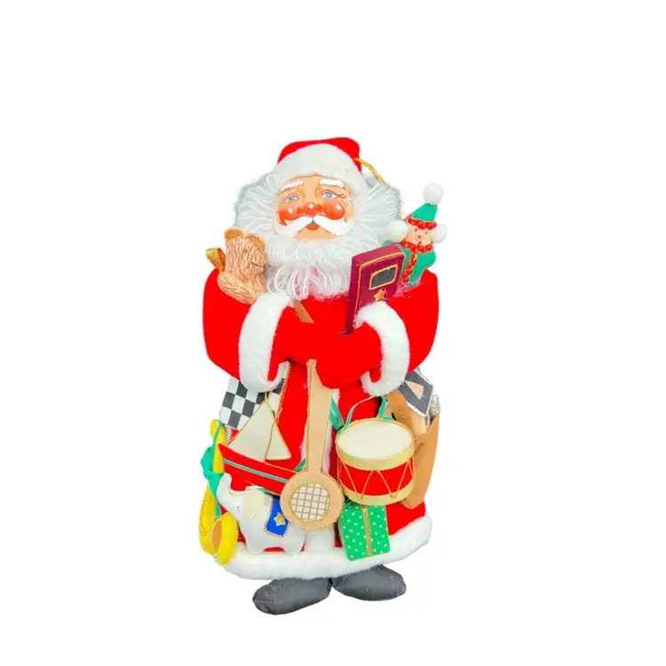 SANTA STUFFED FIGURE Hand Painted Face 11x5” Stuffed Fabric