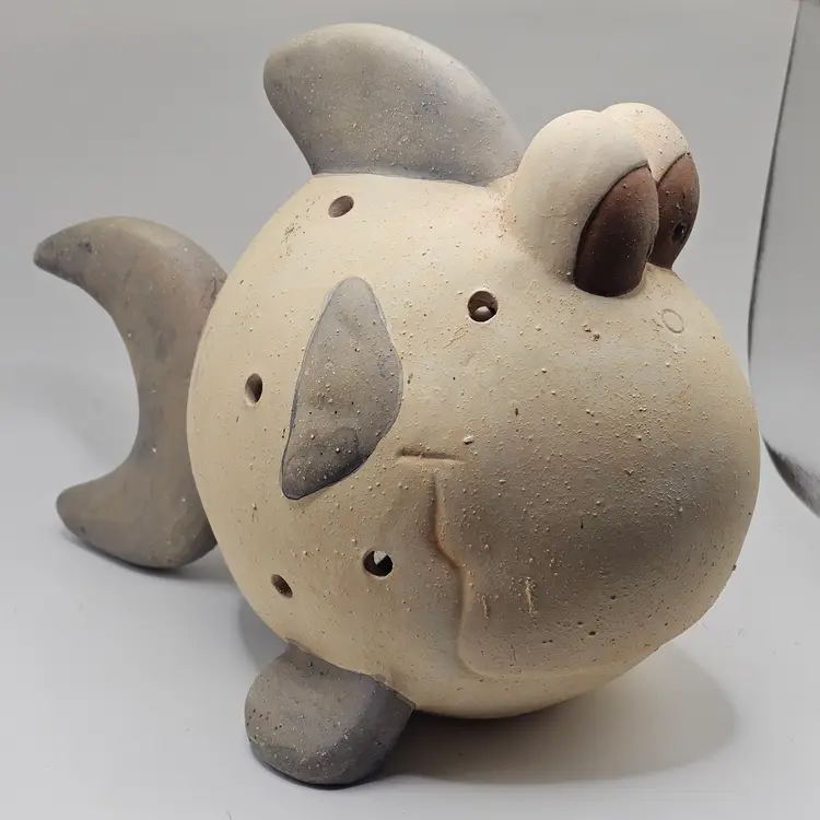 Terra Cotta Fish candle holder studio Art Pottery weirdo