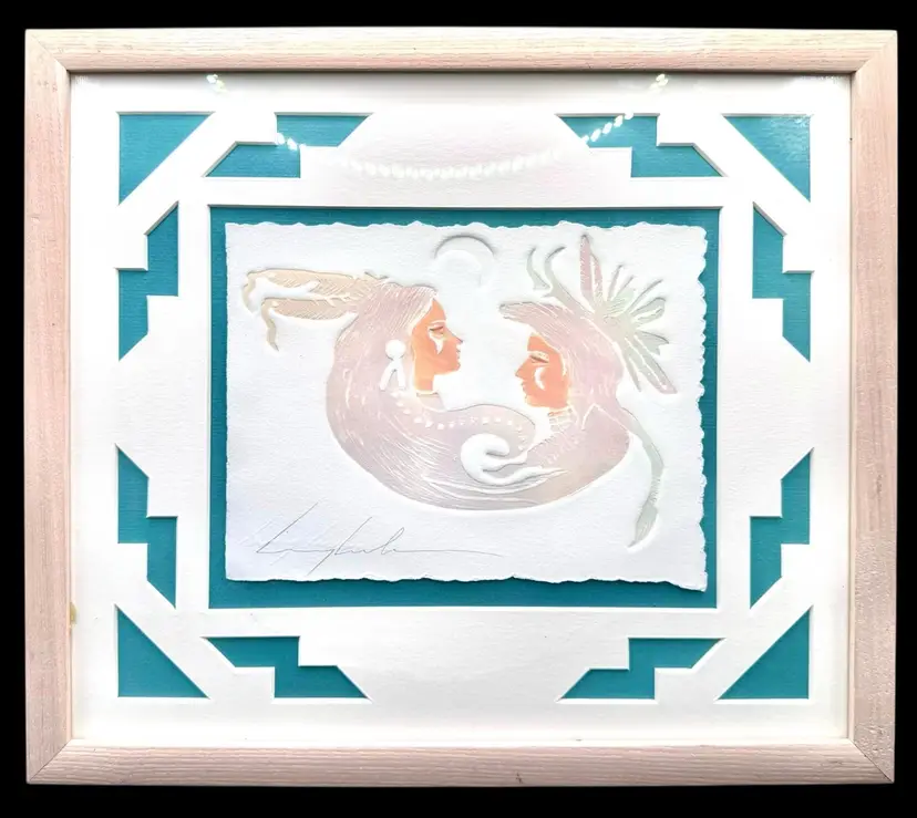 Vintage King Kuka Blackfeet Native American Framed Art Embossed Lithograph