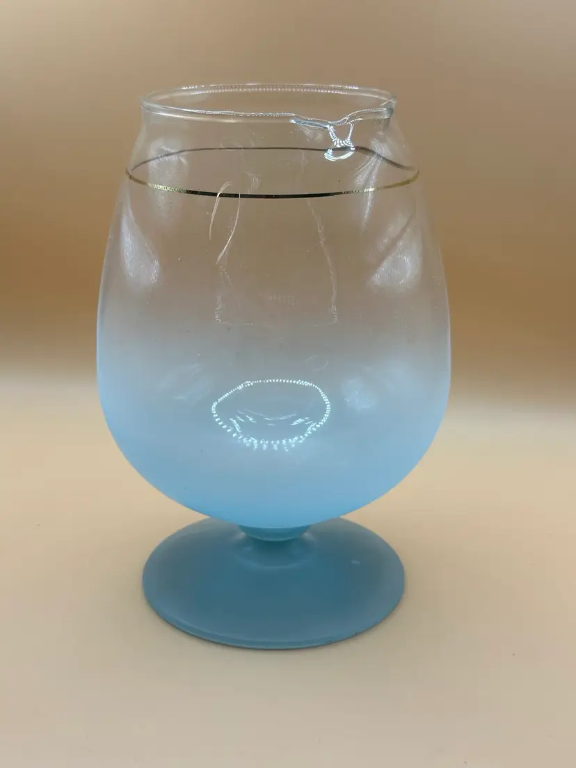 Vintage Blendo Blue Frosted Brandy Snifter/Pitcher With Gold Trim