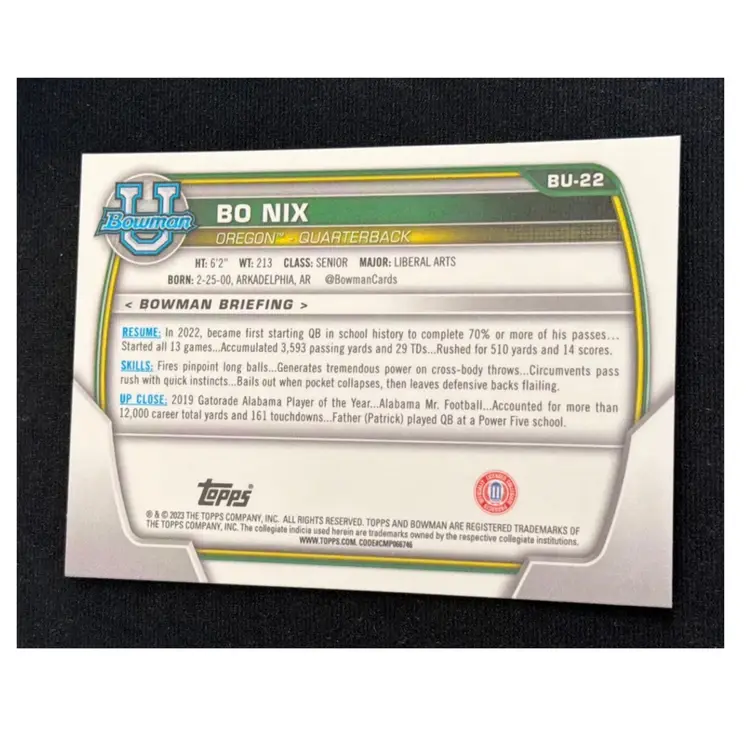 Bo Nix 2023 Topps National Convention Wrapper Redemption #BU-22 Oregon Ducks RC Denver Broncos