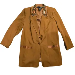 Vtg 90s IB Diffusion Carmel Blazer Jacket Womens 8 Black Sequin Beaded Lapel