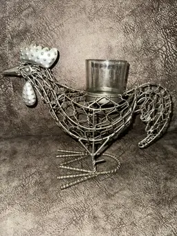 Vintage Metal Wire Woven Rooster Chicken Votive candle holder