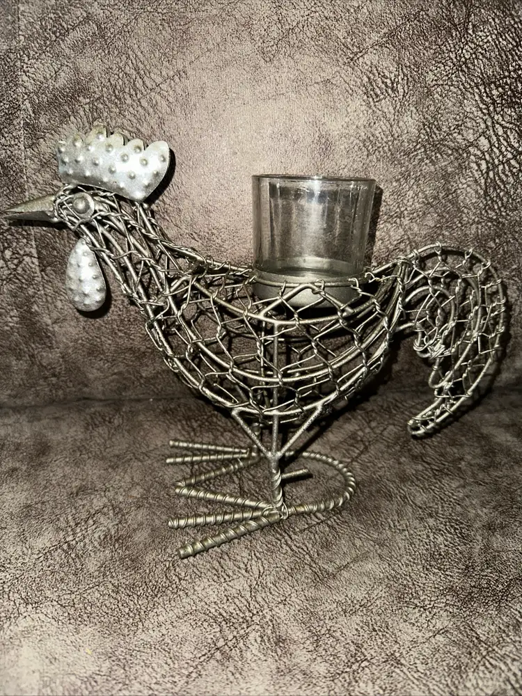 Vintage Metal Wire Woven Rooster Chicken Votive candle holder