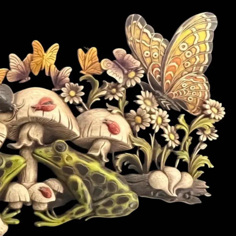 Vintage Wall Art Decor Mushroom Frog Butterfly Lady Bug 39” x 18” 1970’s By Burwood