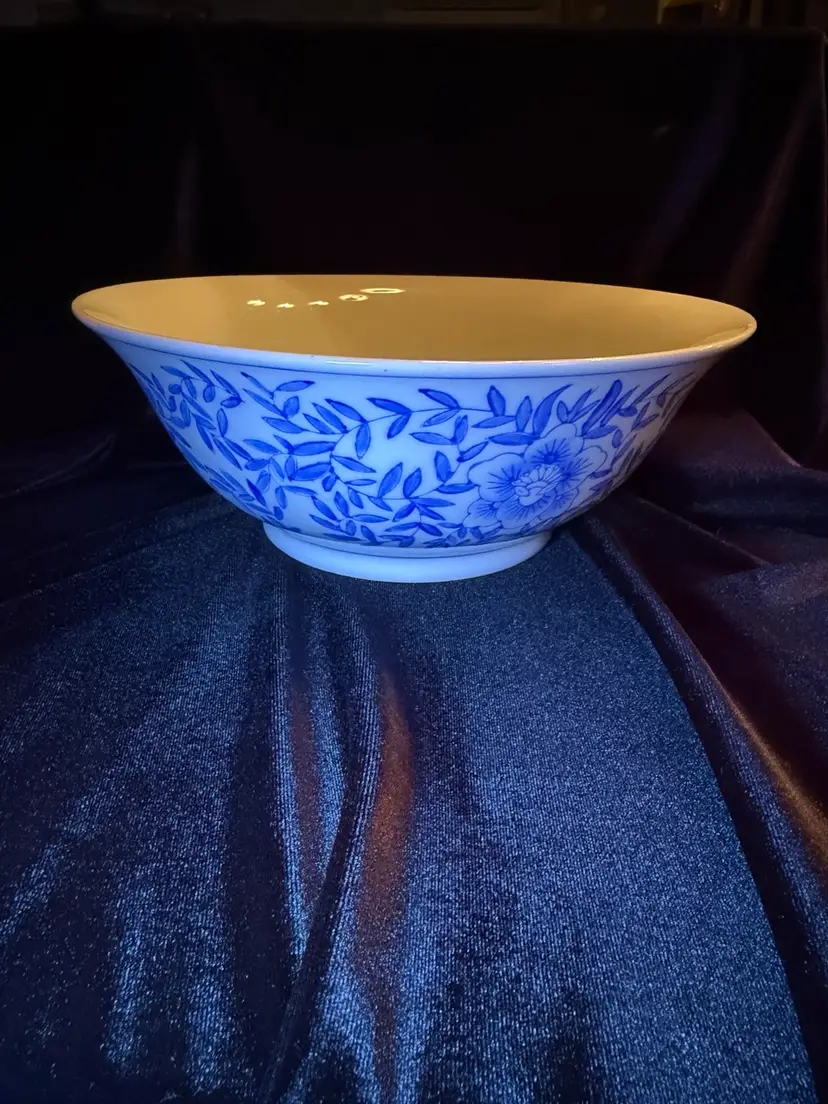 Vintage Blue and White Floral, Chinoiserie style Porcelain Bowl