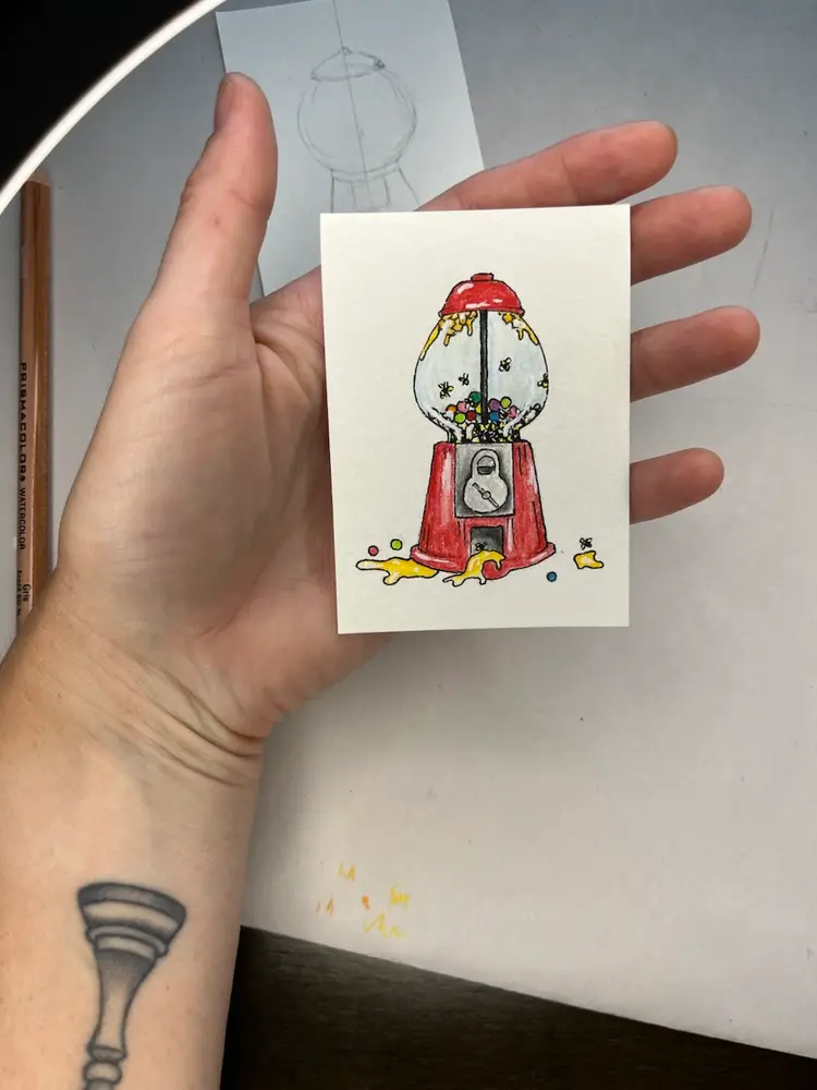 “Gumblebees: Pay For A Sting!” ORIGINAL ArtMade By Me — Mini Painting Trading Card (Come in Magnetic Case)