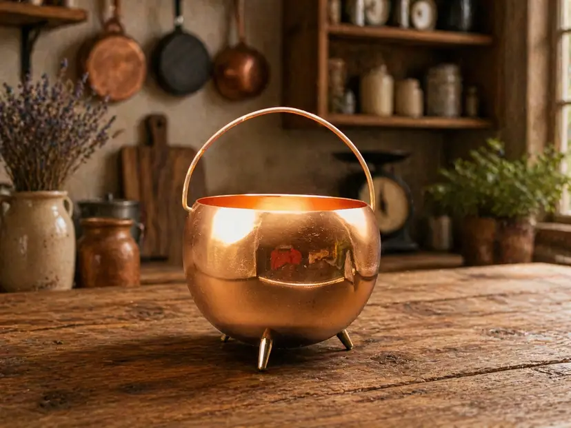 Vintage Copper Cauldron Footed Brass Handle 4" x 4.5" 1960s 1960s Decor Coppercraft Guild