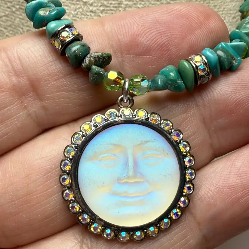 Kirks Folly 18" Seaview Moon AB Crystal Rhinestone Turquoise Bead Chip Necklace