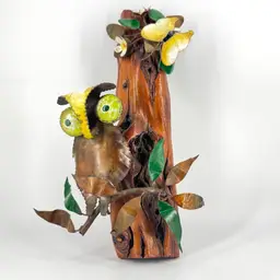 MCM Brutalist Metal Owl Sculpture Signed