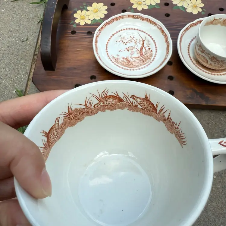 Set Of 2 Furnivals Quail Brown Made In England Tea Cups And Saucer Ironstone