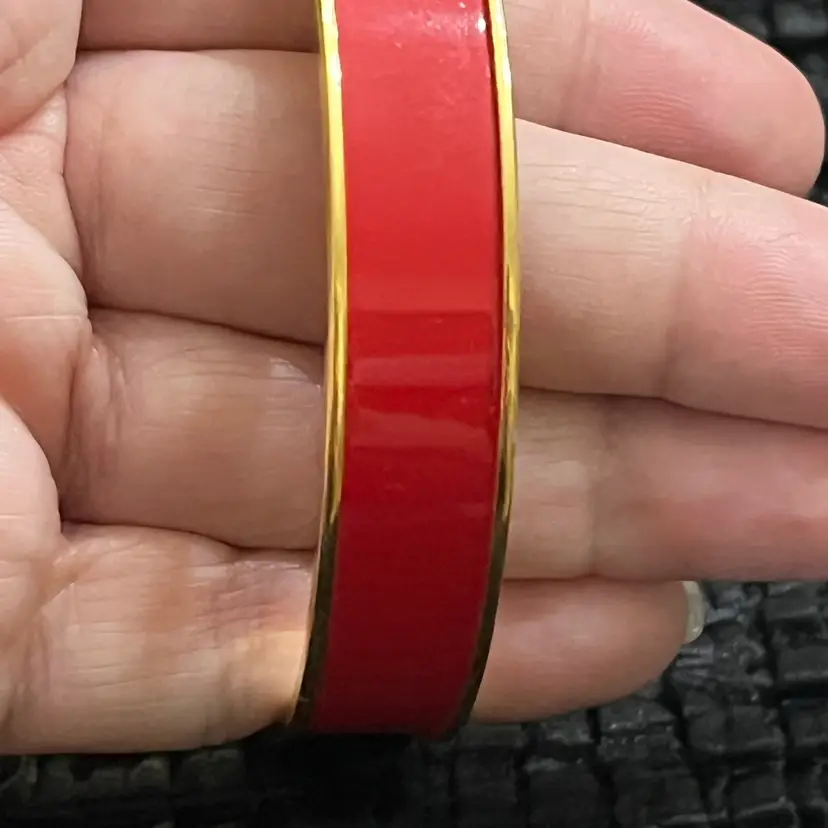 Monet Signed Red Enamel Goldtone Bangle Bracelet