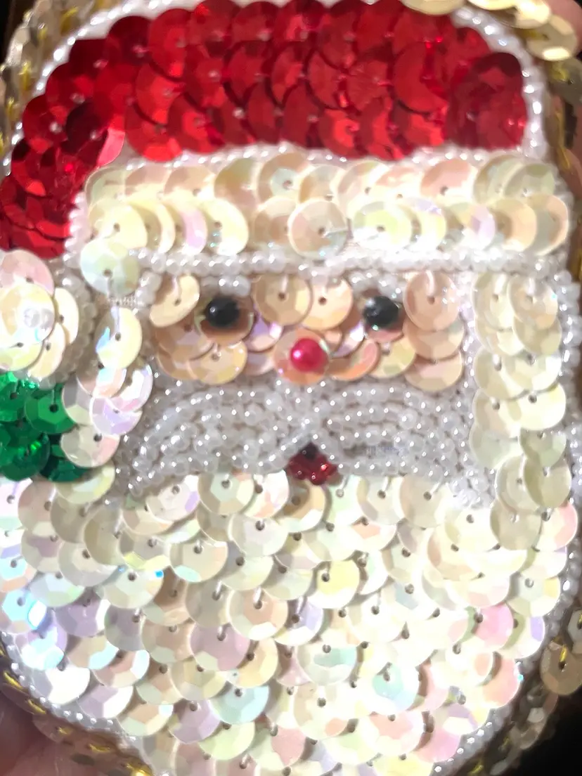 Vintage Santa Sequenced And Beaded Coin Purse Change Purse Ornament. Christmas
