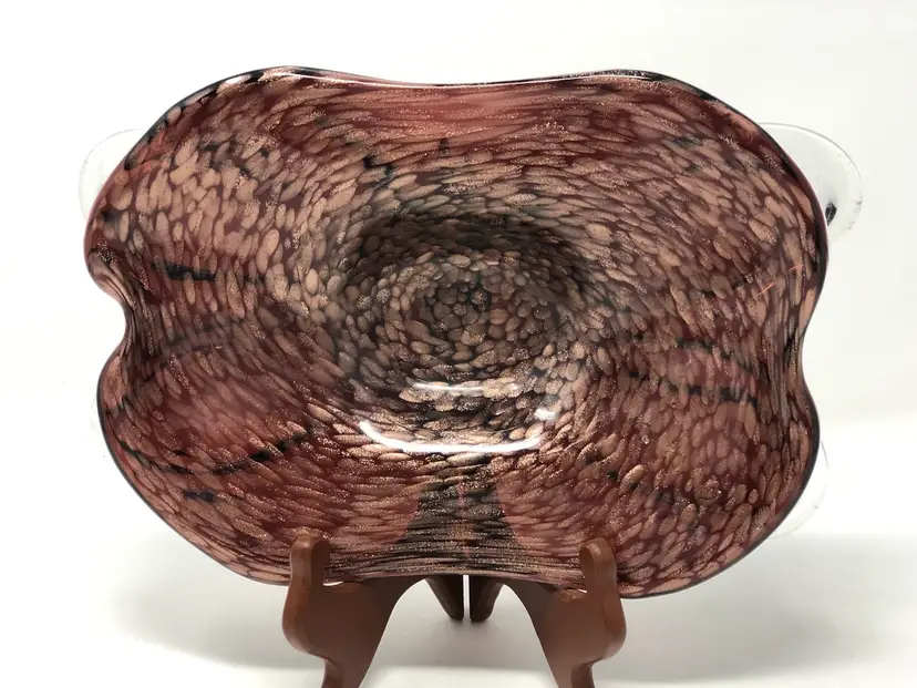 Golden Amethyst Swirl Centerpiece Art Glass Bowl