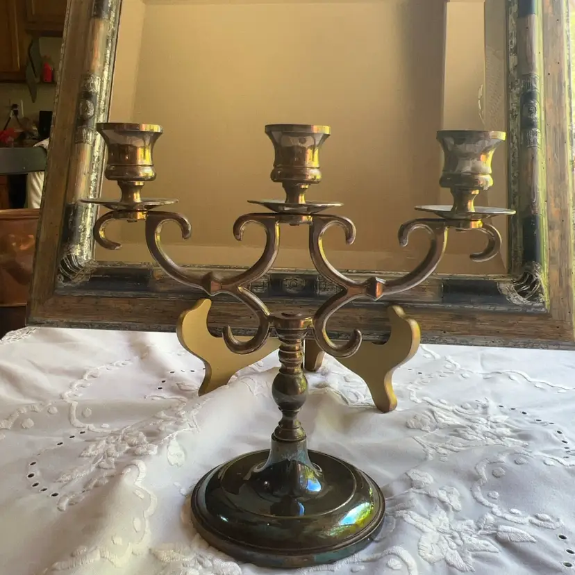 Vintage Brass 3 Arm Candelabra Scroll Detail Candlestick Holder
