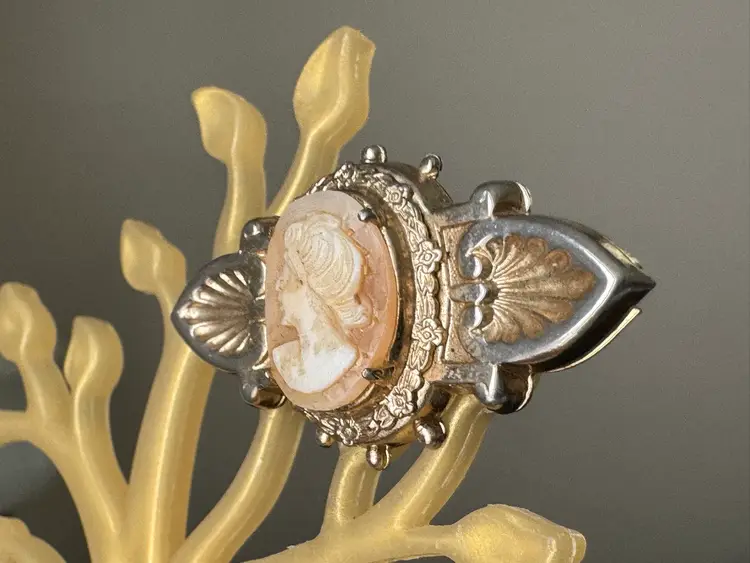 Vintage Cameo Brooch Pin In Gold Tone Metal
