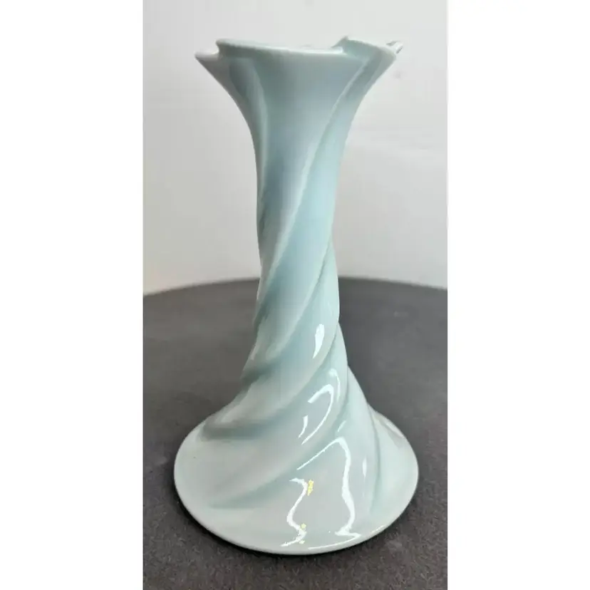 Vintage J.S. Cummings Blue Porcelain Twist Bud Vase Candle Holder Signed Dated