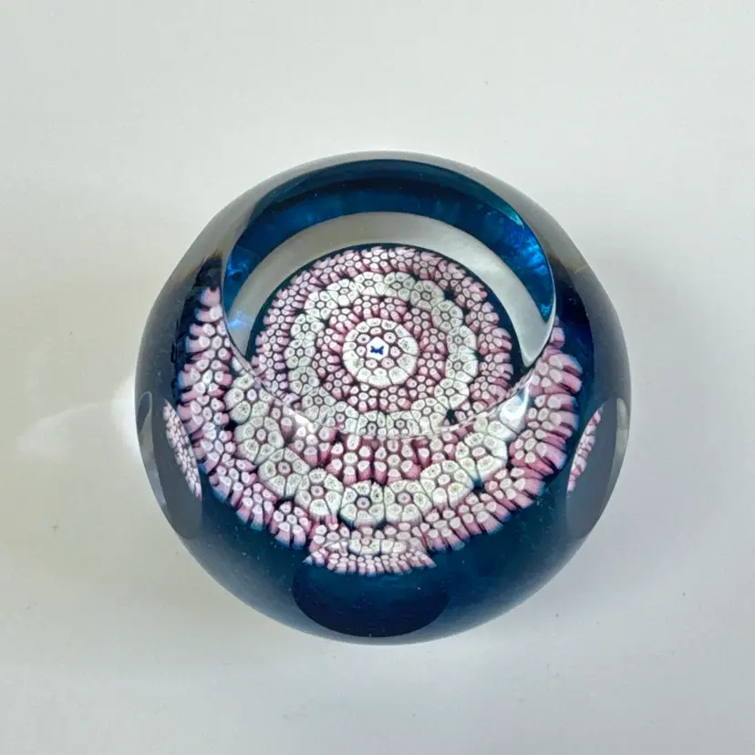 Vintage Whitefriars/Caithness Faceted Millefiori Butterfly Glass Paperweight