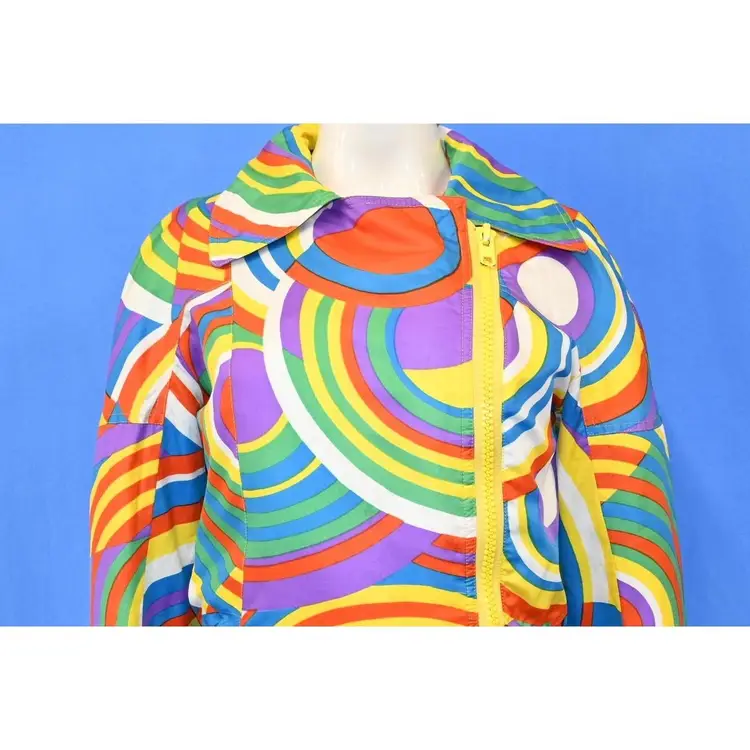 Rainbow Swirl Nylon Vintage Moto Jacket Women's Small