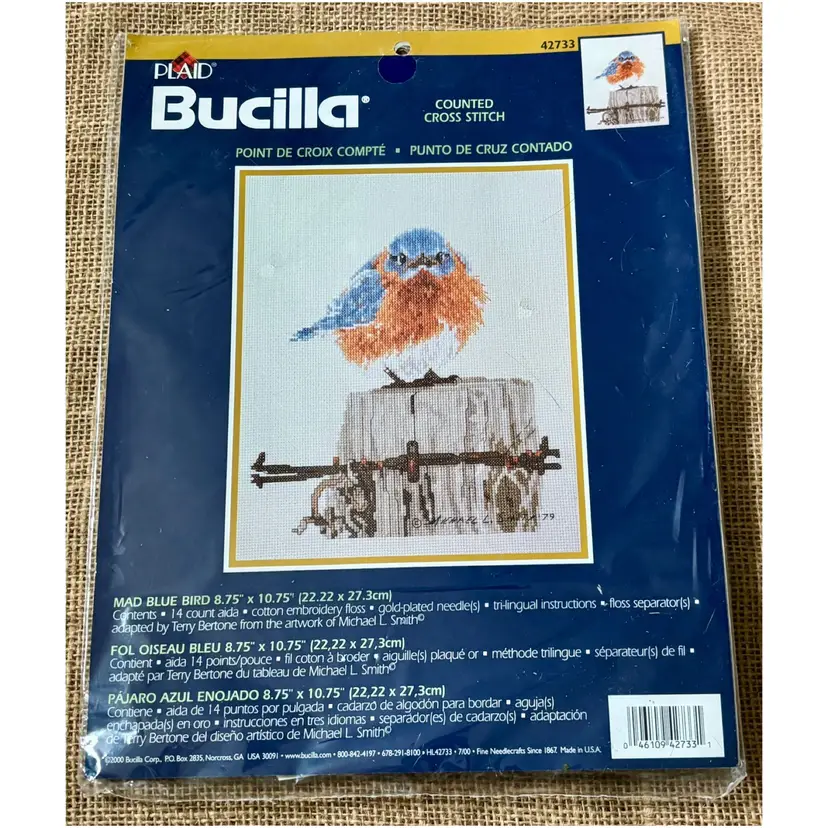 Vintage Bucilla Mad Blue Bird Cross Stitch Kit Michael L Smith Funny Cute Twee