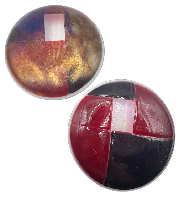 Set of 2 Fused Studio Art Glass Plates Plate Iridescent Magenta Pink Purple Blue