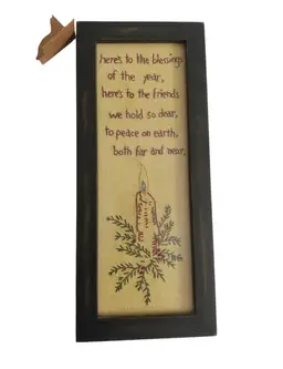 Lisa Johnson Hand Stitched Framed Linen Christmas Wall Hanging 12.25 x 5.25