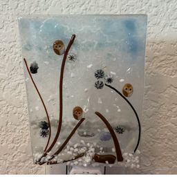 MYM Made by Me! Fused Glass Nightlight 3D Winter Brown Owls 4” x 3” Studio Art Handmade SIGNED