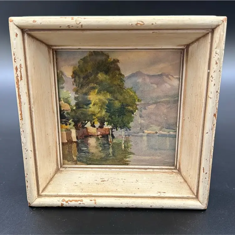 A Set Of Two 4 1/2 Square Printed Photo framed, no maker smart that I could see