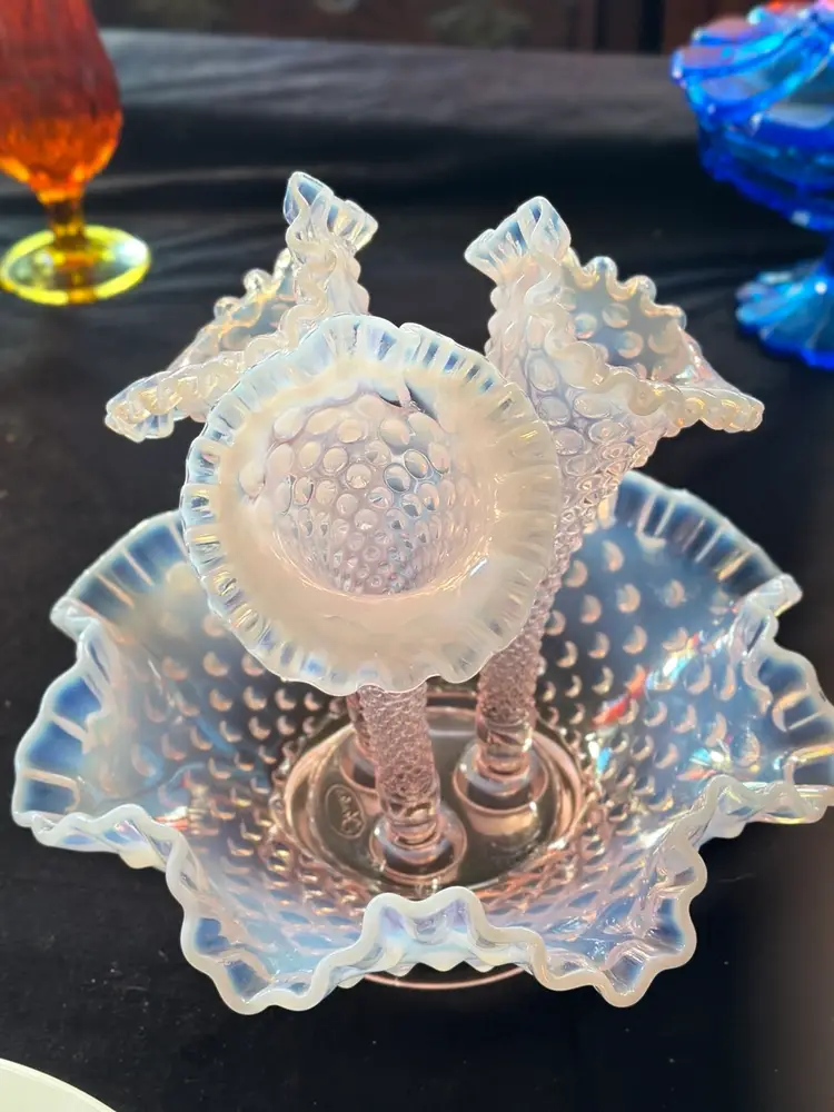 Large Fenton Pink Opalescent Hobnails Epergne
