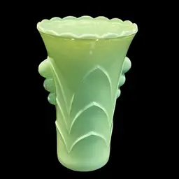 Anchor- Hocking Vitrock - Vintage Green Art Deco Chevron Vase- 5.25” Tall