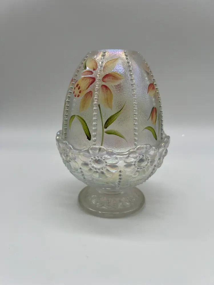 Fenton Hand Painted Diamond Optic Flowers  Fairy Lamp